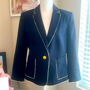 Ann Taylor Single Button Navy Linen Blazer Size 12 NWOT